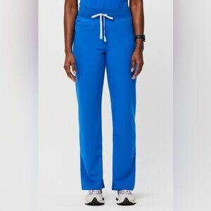 Figs Women's Straight Leg Scrub Pants in Royal Blue with White Drawstring